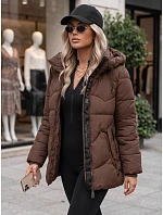 Kurtka damska zimowa pikowana z kapturem brązowa FashionStreet TY5752 Kurtka damska zimowa pikowana z kapturem brązowa FashionStreet TY5752