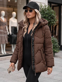 Dámská zimní prošívaná bunda s kapucí, hnědá, FashionStreet TY5752