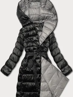 Černá dámská bunda pro přechodné období s páskem pro zavazování Libland (7771)