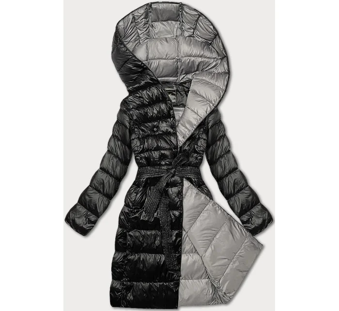 Černá dámská bunda pro přechodné období s páskem model 21248778 - Libland