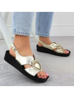 Dámské kožené sandály na platformě zlaté S.Barski KV51-031