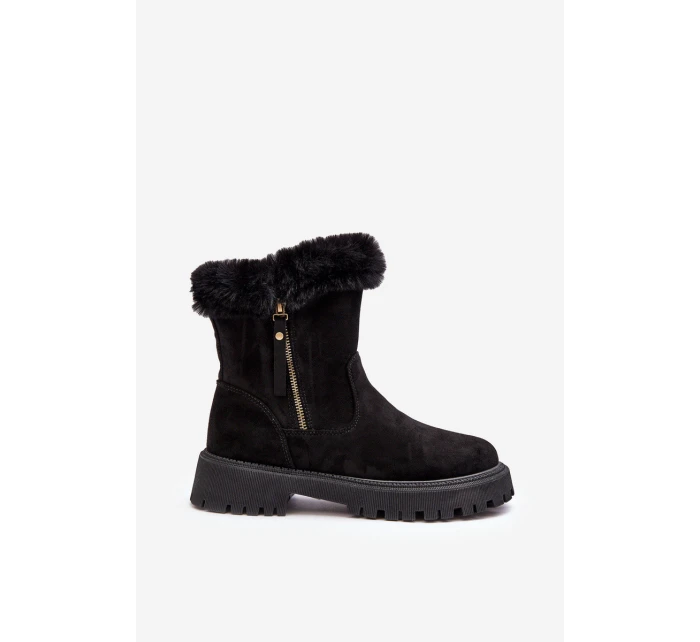 Botky Zamszové Dámské S Kožíškem Černá Hasiva Botky Zamszové Dámské S Kožíškem Černá Hasiva