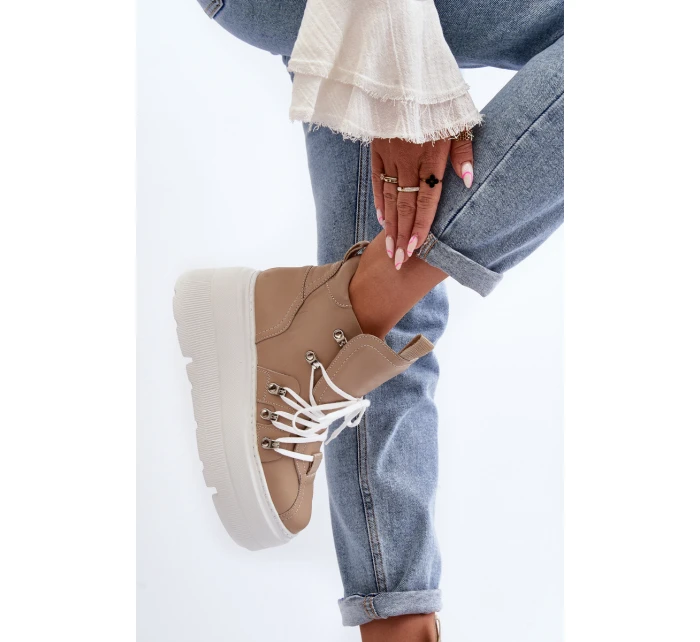 Zazoo 3416 Kožené Dámské Sportovní Boty Beige