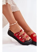 Dámské Klapky Na Platformě S Pásky Červené model 21698711 - Boto