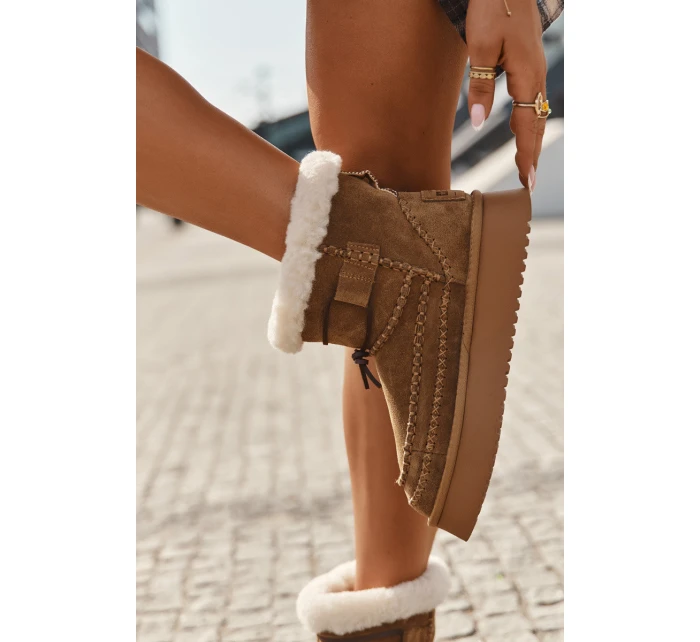 Semišové dámské zimní boty s ozdobnými prošitími Big Star SS274373 Camel Semišové dámské zimní boty s ozdobnými prošitími Big Star SS274373 Camel