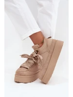 Šněrovací dámské sněhule na platformě zateplené kožíškem béžové Tavelle Šněrovací dámské sněhule na platformě zateplené kožíškem béžové Tavelle