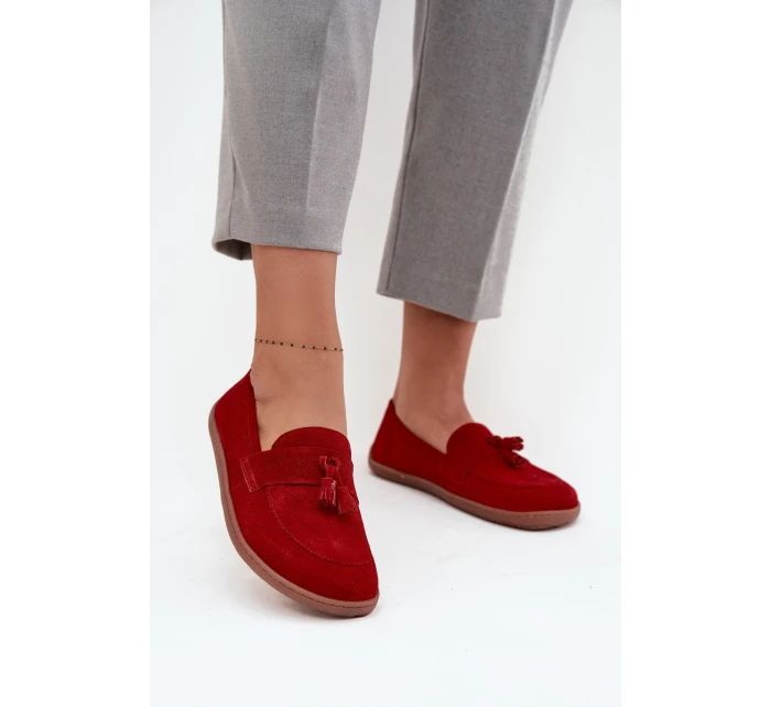 Kožené semišové mokasiny typu barefoot Zazoo 322 červené
