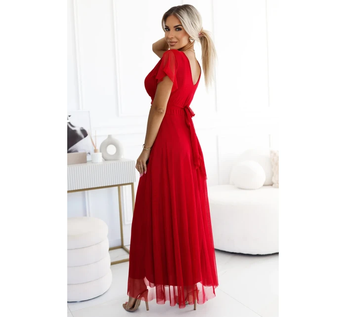 Dlouhé šaty s výstřihem a krátkými rukávy model 21138313 - numoco basic Dlouhé šaty s výstřihem a krátkými rukávy model 21138313 - numoco basic