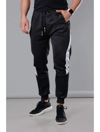 Černo-bílé pánské teplákové kalhoty se vsadkami (8K168) Černo-bílé pánské teplákové kalhoty se vsadkami (8K168)