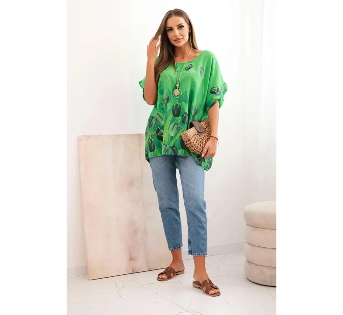 Dámská bavlněná košile s květinovým vzorem zelený Dámská bavlněná košile s květinovým vzorem zelený