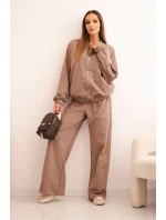 Dámská souprava bavlněná s širokými nohavicemi a mikinou na zip fango