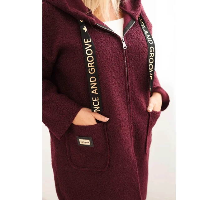 Dámský kabát Plus Size z umělé látky s kapucí a kapsami model 21468730 - K-Fashion