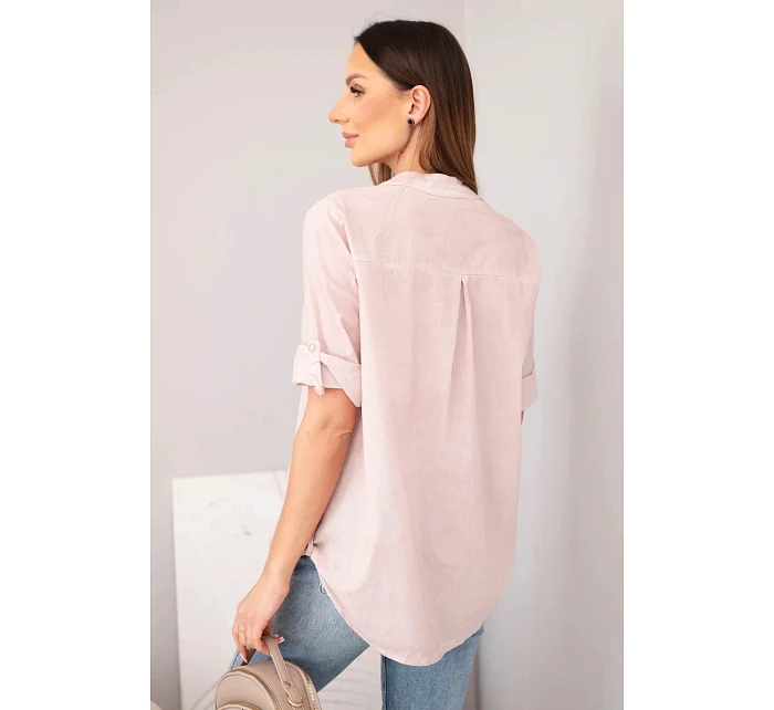 Dámská košilová bavlněná halenka s krátkým rukávem a kapsou tmavě pudrově růžová Dámská košilová bavlněná halenka s krátkým rukávem a kapsou tmavě pudrově růžová