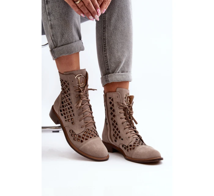 Děrované kožené botky Zazoo 2695 Beige