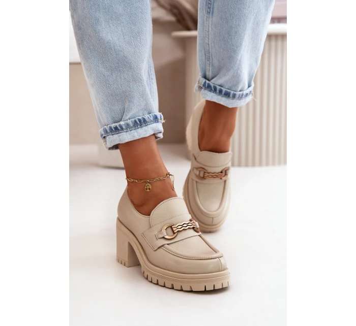 model 21669398 Lakované Polobotky Dámské Na Podpatku Přírodní Kůže Světle Béžové - Zazoo