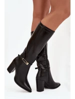 Dámské kozačky na podpatku s přezkou vyhřívané černé model 21747650 - Boto