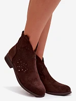 Dámské perforované kotníkové boty na nízkém podpatku S.Barski HY61-8026 Čokoládové