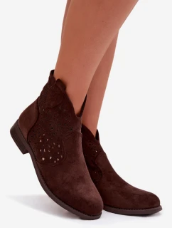 Dámské perforované kotníkové boty na nízkém podpatku S.Barski HY61-8026 Čokoládové