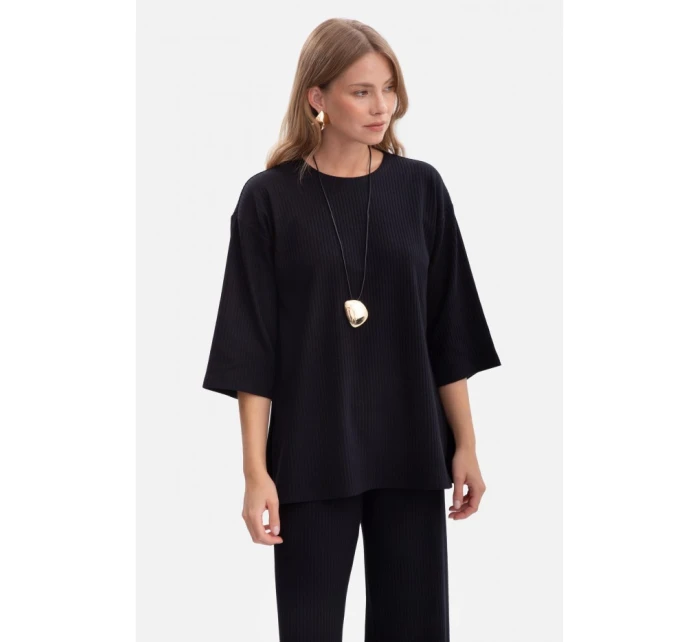 B301 Žebrovaný pletený top - černý