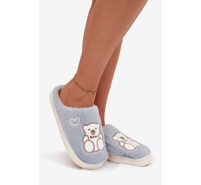 Dámské chlupaté papuče s medvídkem – modré Noralie Dámské chlupaté papuče s medvídkem – modré Noralie