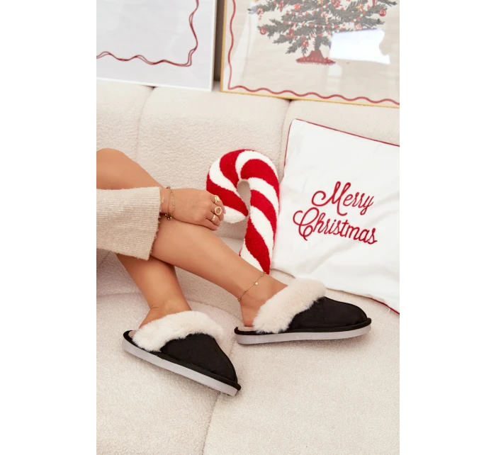 Dámské pantofle s kožíškem – černé Zanelia