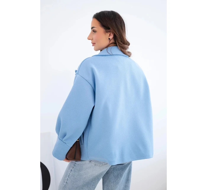 Dámská krátká dvouřadová bunda s límcem modrá