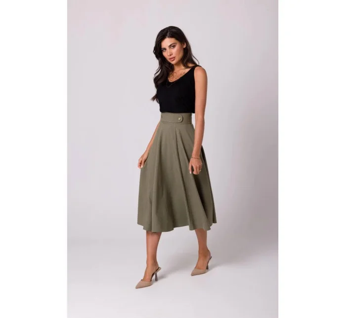 Sukně s vysokým pasem B265 olivová - Stylove