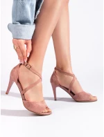 Moderní dámské sandály růžové na jehlovém podpatku Moderní dámské sandály růžové na jehlovém podpatku