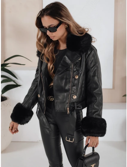 Dámská kožená bunda s kožešinou černá FashionStreet TY5209 Dámská kožená bunda s kožešinou černá FashionStreet TY5209