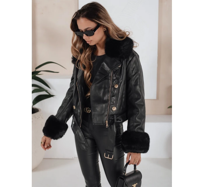 Dámská kožená bunda s kožešinou černá FashionStreet TY5209 Dámská kožená bunda s kožešinou černá FashionStreet TY5209