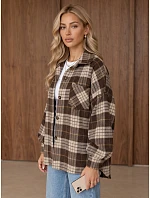 Dámská košilová bunda s kostkovaným vzorem, oversize, hnědá, FashionStreet TY6049 Dámská košilová bunda s kostkovaným vzorem, oversize, hnědá, FashionStreet TY6049