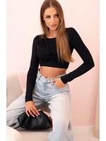 Dámská halenka s dlouhým rukávem a efektními volánky na prsou černý Dámská halenka s dlouhým rukávem a efektními volánky na prsou černý