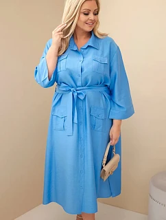 Dámské bavlněné košilové šaty Plus Size s páskem džínové