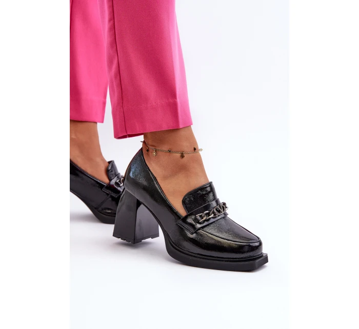 Lakované lodičky na robustním podpatku černé Terimene