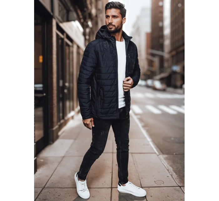 Pánská přechodná prošívaná bunda s kapucí tmavě modrá Dstreet TX4999