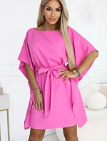 287-42 SOFIA Růžové motýlí šaty se zavazováním v pase - světle fuchsiová barva