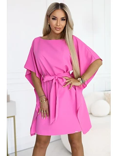 287-42 SOFIA Růžové motýlí šaty se zavazováním v pase - světle fuchsiová barva