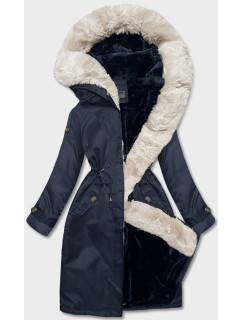 Tmavě modrá dámská zimní bunda s kožešinovou podšívkou (B538-3046)