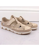 Rieker W RKR651 béžové kožené polobotky s háčkem a smyčkou