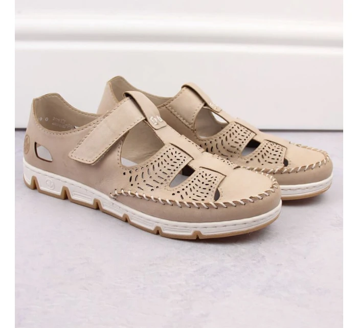 Rieker W RKR651 béžové kožené polobotky s háčkem a smyčkou