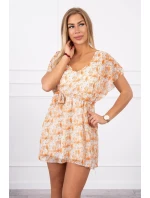 Květinové šaty s vázáním v pase ecru