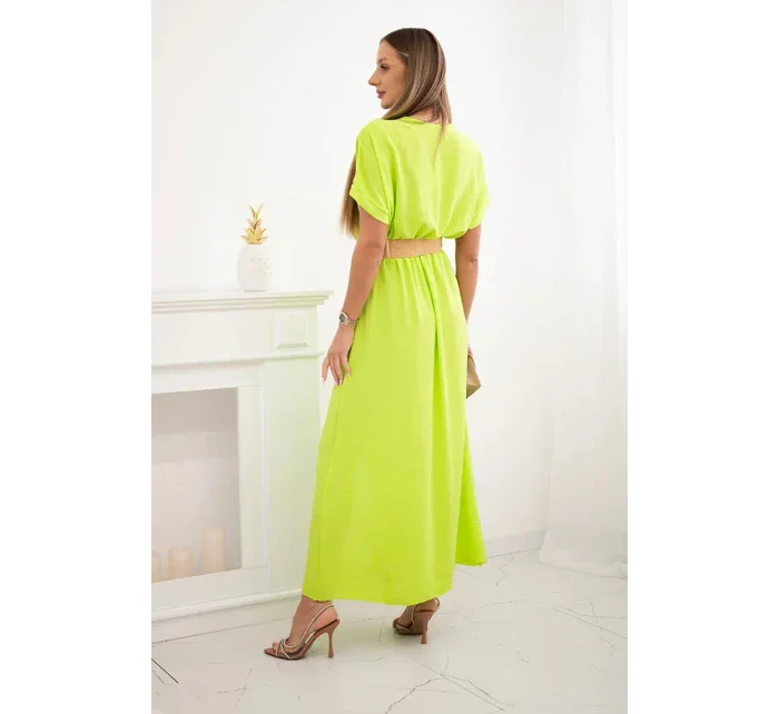 Dlouhé šaty s ozdobným páskem neonově zelená