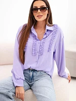 Dámská viskózová košile s dlouhým rukávem a volánky světle fialová