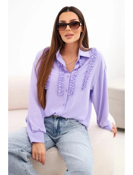 Dámská viskózová košile s dlouhým rukávem a volánky světle fialová