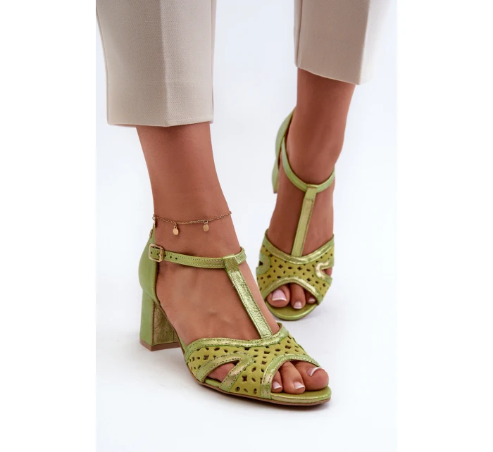 Dámské kožené sandály na podpatku model 21662550 - Maciejka