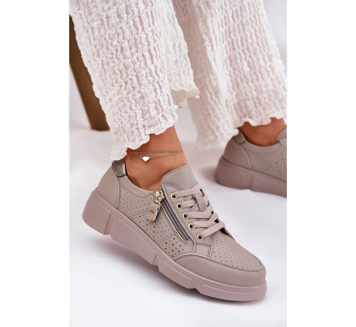 Kožené Sportovní Boty Tenisky Na Platformě Se Zipem Vinceza 88019 Tmavě Béžové Kožené Sportovní Boty Tenisky Na Platformě Se Zipem Vinceza 88019 Tmavě Béžové