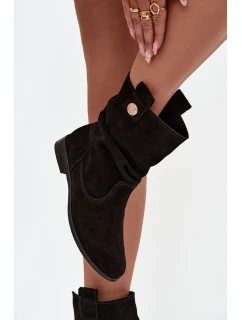 Kožené semišové dámské boty s žebrováním zateplené Zazoo 4210 Černé