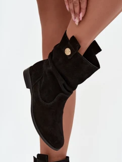 Kožené semišové dámské boty s žebrováním zateplené Zazoo 4210 Černé