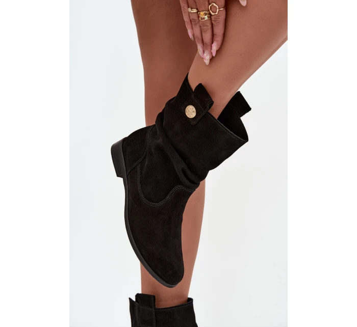 Kožené semišové dámské boty s žebrováním zateplené Zazoo 4210 Černé