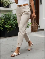 Dámské džínové kalhoty Mom Fit s páskem, béžové, FashionStreet UY3083 Dámské džínové kalhoty Mom Fit s páskem, béžové, FashionStreet UY3083